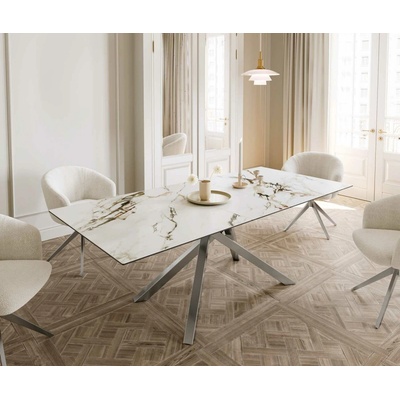 DELIFE Edge 200-300 x 100 keramika Calacatta Luxe bílá-zlatá-šedá Spider plochá ocel nerezová ocel rozkládací