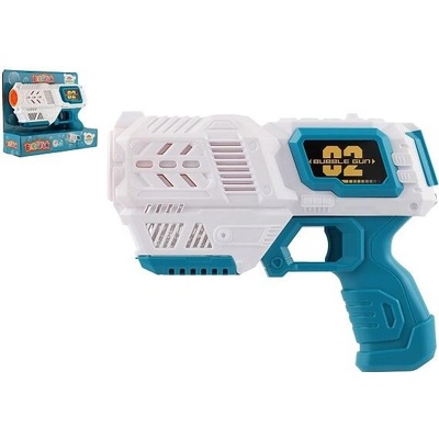 Teddies Bublifuk pistole s náplní plast 19cm na baterie v krabici 21x17x7cm