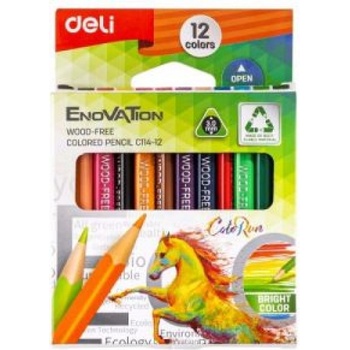 Цветни моливи Deli Enovation mini EC114-12 триъгълно тяло