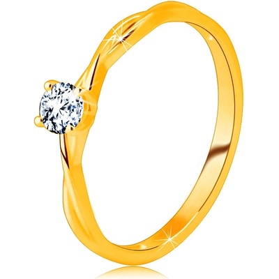 Šperky Eshop zásnubní prsten ve žlutém 14K zlatě broušený zirkon čiré barvy zasazený v prstenu S1GG238.20