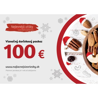 Nejlevnější oříšky Vianočná Darčeková poukážka v hodnote 100 €