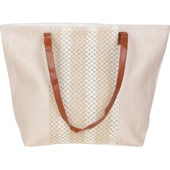 Плажна чанта в светлобежово и бяло