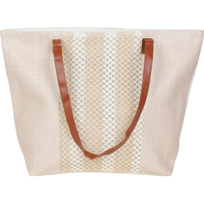 Плажна чанта в светлобежово и бяло