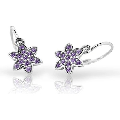 Danfil dětské náušnice kytičky C2206 z bílého zlata s kamínky Amethyst zapínání brizura