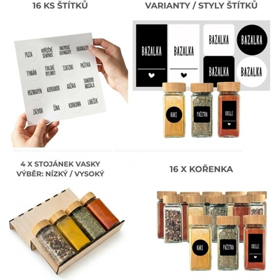 Orion Sada kořenek DECOR 120 ml + 4 ks organizér na kořenky VASKY + sada štítků 16 ks