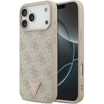 GUESS Кожен 4G калъф Guess Triangle Strass MagSafe за iPhone 17 Pro Max - розов
