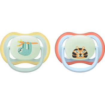 Philips Залъгалки Philips Avent - Ultra Air Night, 0-6 м, 2 броя, ленивец/тигър (SCF376/24)