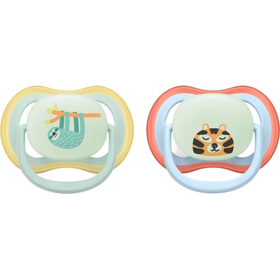Philips Залъгалки Philips Avent - Ultra Air Night, 0-6 м, 2 броя, ленивец/тигър (SCF376/24)