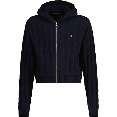 Gant Shield Cropped Cable Zip Hoodie modrá – Zboží Dáma