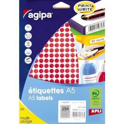 Etikety kruhové 8mm Agipa A5 červené