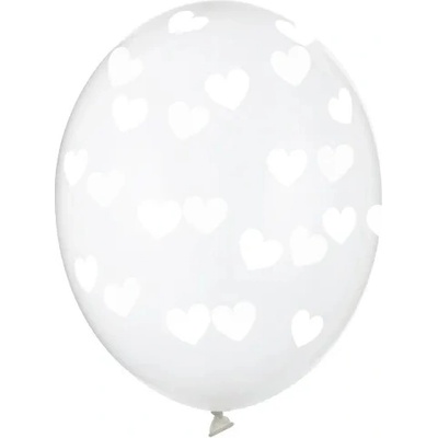 PartyDeco Балон - полупрозрачен с бели сърца