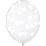 PartyDeco Балон - полупрозрачен с бели сърца