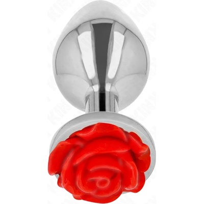 Метален анален плъг с червена роза, 7, 8см. - Kink Plug Rose Silver (D-242596)