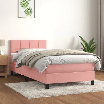 vidaXL Боксспринг легло с матрак, розово, 100x200 см, кадифе (3141292)