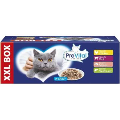 PreVital v omáčke kuracie/teľacie/losos/pečeň, 48 x 100 g
