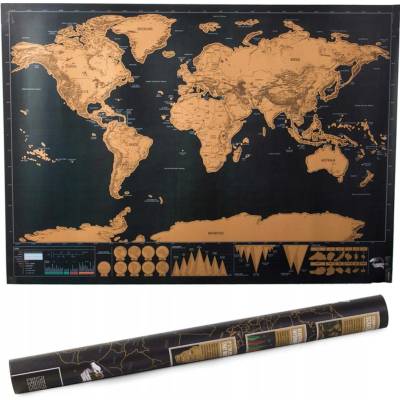 Stírací mapa světa WyjatkowaOkazja černá zlatá 80 x 60 cm