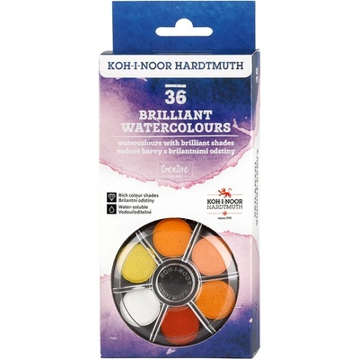 Koh-i-noor Brilliant vodové farby/vodovky okrúhle 36 farieb
