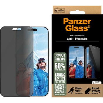 Image 1 of Panzer Стъклен протектор PanzerGlass за iPhone 16 Pro, Privacy, Ultra-Wide Fit