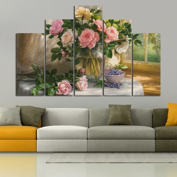 Vivid Home Картини пана Vivid Home от 5 части, Цветя, Канава, 160x100 см, 5-та Форма №0859