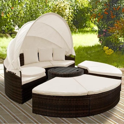 FurniGO Ratanová zahradní postel LAZY 185 cm krémová – Hledejceny.cz