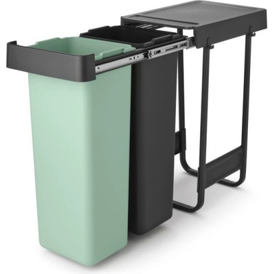 Brabantia Кош за разделно събиране на боклук Brabantia Sort&Go 1008863, 2x30 л, Вътрешен монтаж с телескопична рамка, Сив/зелен (1008863)