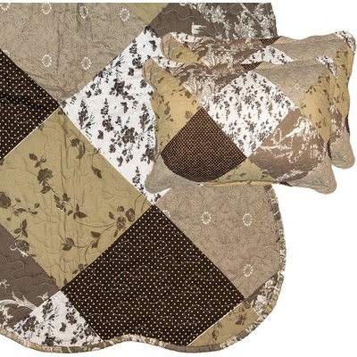 Clayre & Eef Hnedý prehoz na posteľ a 1x obliečka na vankúš Patchwork 180 x 250 cm / 50 x 70 cm