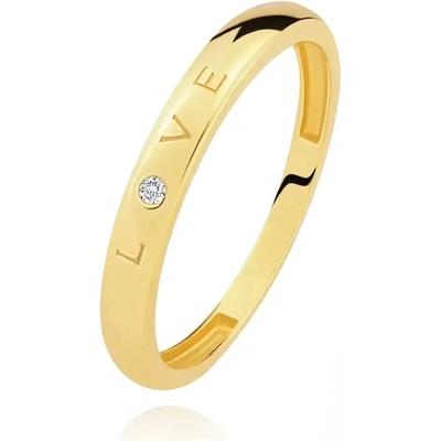 Šperky Eshop Diamantový prsten ve žlutém zlatě nápis s briliantem hladký povrch S3BT507.27