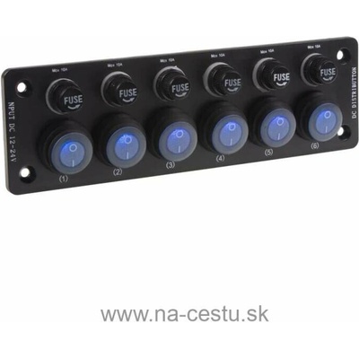 Panel s 6x spínačmi + 6x poistky, 12/24V
