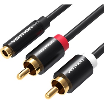 Vention Аудио кабел Vention VAB-R01-B200, 3.5mm женски към 2x RCA мъжки, 2m, черен (VAB-R01-B200)