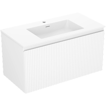 Mexen Rivel баня шкаф 90 см с умивалник Otis, 1 чекмедже, оребрена, бял мат (91A20-09047-1-BF01-W18M01)