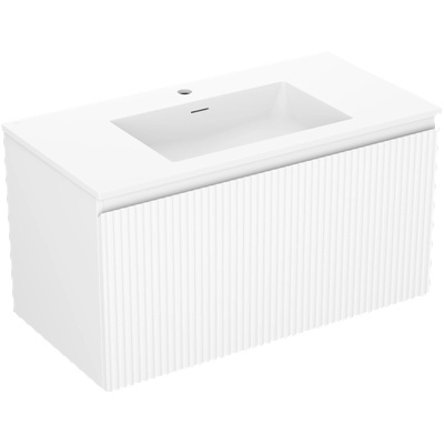 Mexen Rivel баня шкаф 90 см с умивалник Otis, 1 чекмедже, оребрена, бял мат (91A20-09047-1-BF01-W18M01)