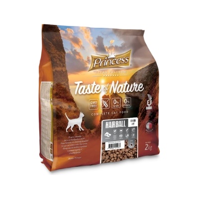 Petnutrition ПОСЛЕДНИ БРОЙКИ: Беззърнени гранули за котки със сьомга срещу космени топки Princess Premium Hairball Formula 2кг
