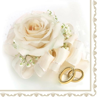 MAKI SLSL 000601 Wedding RIngs & White Rose servítky 3-vrstvy 20ks 33x33cm