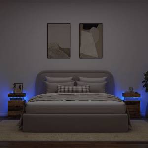 vidaXL Нощни шкафчета с LED 2 бр, 35x39x55 см, инженерно дърво (857655)