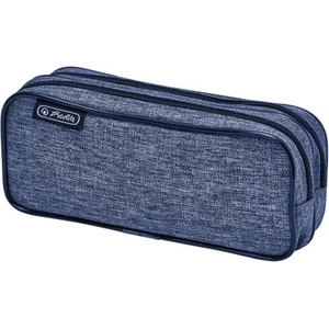 Herlitz Ученически несесер празен, двоен, 2 ципа, плетена материя, melange blue - Herlitz