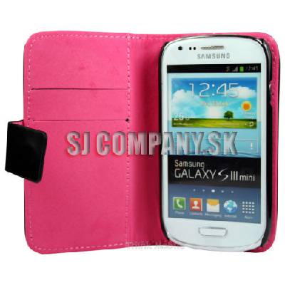 Kožený obal Samsung Galaxy S III Mini – Wallet – čierno-ružová