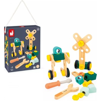 Janod BricoKids Drevená stavebnica s predlohami a náradím 50 ks