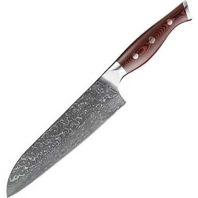 KnifeBoss kuchářský damaškový nůž Santoku 7.5" Black & Red VG 10 190 mm