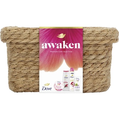 Dove Awaken Care Reviving sprchový gel 226 ml + Care Go Fresh antiperspirant bez alkoholu 150 ml + Silky Petals tělový krém 300 ml + Awakening krém na ruce 75 ml