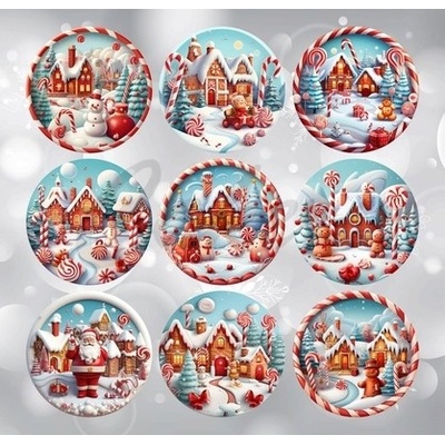 Sugar Stamp Pusinky předtištěné předlohy Vánoce Předtištěný arch č.2 Chaloupky pr.2,5cm