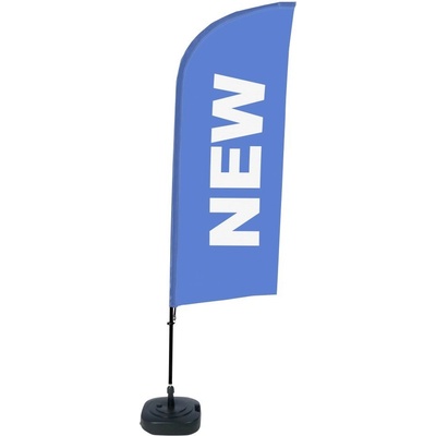 Jansen Display Kompletní sada reklamní vlajky ve tvaru křídla, Novinka, modrá, anglicky, 1105 x 3300 mm