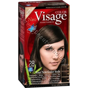 Боя за коса Visage Fashion Permanent Hair Color, 28 Ash Brown, p/n VI-206028 - Трайна крем-боя за коса, пепелно кафява (VI-206028)