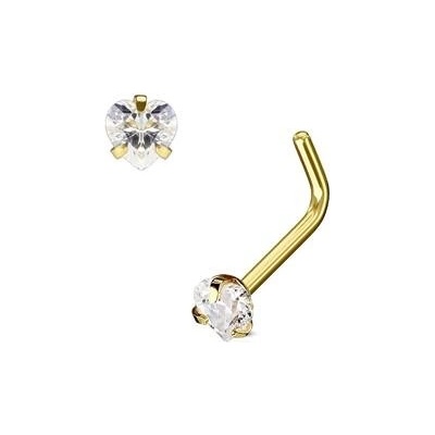 Šperky4U zlacený piercing do nosu srdíčko čirý kamínek N0068-GDC