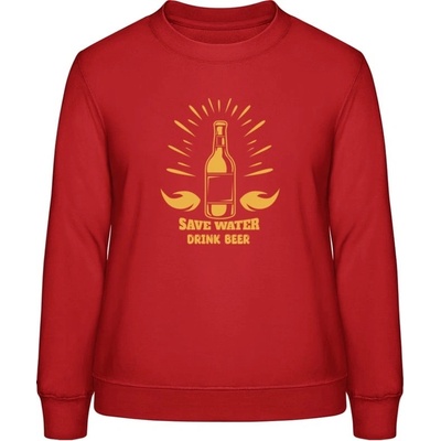 AWDis Sweat mikina Nápis Save Water Drink Beer Ohnivá červená
