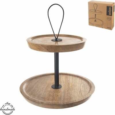 ORION tanier na pečivo MANGO 24,5 cm s úchytom stojan 2 poschodia drevo/kov