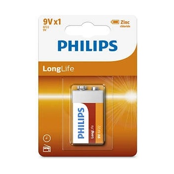 Philips 6F22L1B-10 Battery PHILIPS LONGLIFE 9V 6F22 (BLISTER OF 1) (6F22L1B/10)