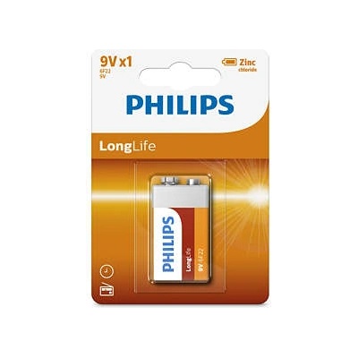 Philips 6F22L1B-10 Battery PHILIPS LONGLIFE 9V 6F22 (BLISTER OF 1) (6F22L1B/10)