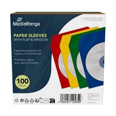 Papírová obálka na CD/DVD s okénkem, ve folii, 100-pack, bez lepu, barevné BOX67