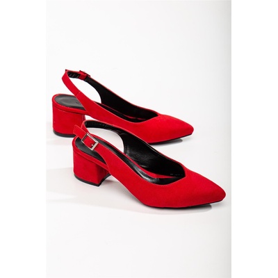 Moda Trend Дамски велурени обувки с ток - Червени #367710 (367710_Червен)