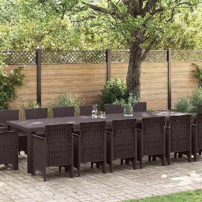 vidaXL Комплект за хранене в градината 15 pcs Кафяво Ратан Polt (3378637)